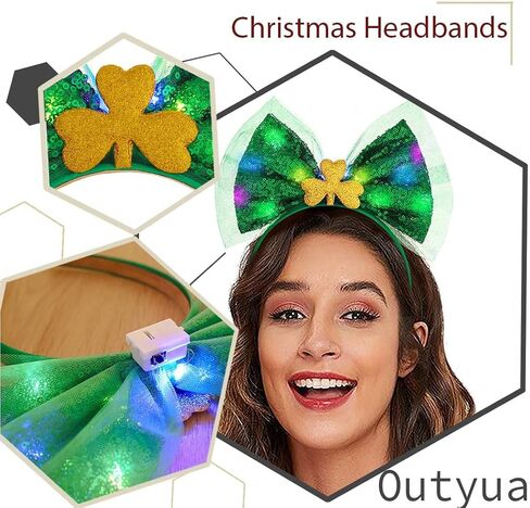 Outyua St Patricks Day Headbands Shamrock Green Bow Headbands Bow Hair Hoops Green Irish Shamrock Costume for Women in Kuwait