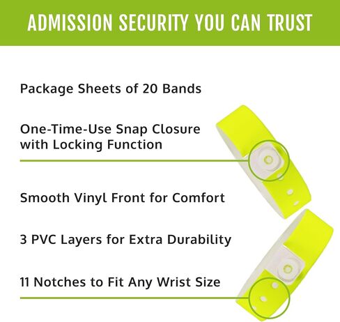 100 WristCo Extended Wear Premium Neon Blue Vinyl Secure Snap Wristbands - 5/8" x 10" - Adjustable Bracelets for Events, Waterproof, Durable, Wrist Bands for Waterparks Concerts Festival in Saudi Arabia