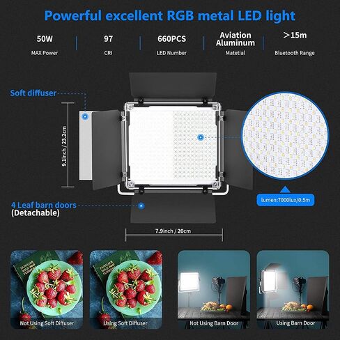 NEEWER 2 Pack PL60C RGB LED Panel Video Light Kit with 6.6ft/2m Spring Cushioned Light Stands/Bag, APP/2.4G/DMX Control, 60W 23000lux/0.5m 2500K-10000K 18 Scenes RGBCW Pro Photography Studio Lighting in Saudi Arabia