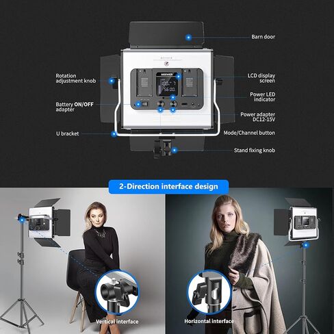 NEEWER 2 Pack PL60C RGB LED Panel Video Light Kit with 6.6ft/2m Spring Cushioned Light Stands/Bag, APP/2.4G/DMX Control, 60W 23000lux/0.5m 2500K-10000K 18 Scenes RGBCW Pro Photography Studio Lighting in Saudi Arabia