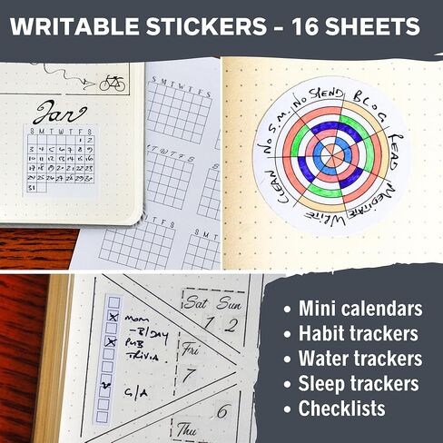 ملصقات مخططة أسبوعية بسيطة للإنتاجية (أسود وأبيض) - 30 ورقة من الملصقات القابلة للكتابة والشفافة - تقويمات صغيرة، متتبع العادات، الأيام، الأرقام - لوازم المجلات المنقطة in Kuwait