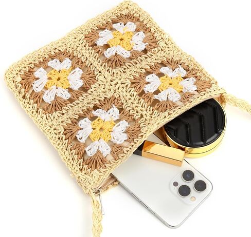 حقيبة شاطئ من القش للنساء - حقيبة كتف منسوجة يدويًا، حقيبة يد هوبو لعطلات الشاطئ in Kuwait