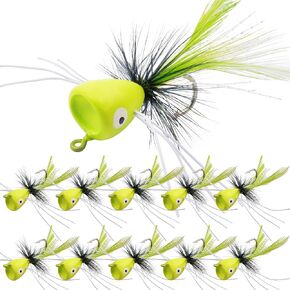 Fly Fishing Popper Lures Kit,Bass Popper Flies Dry Fly Fishing Flies Topwater Panfish Bluegill Popper Bait Bug with Hooks for Freshwater