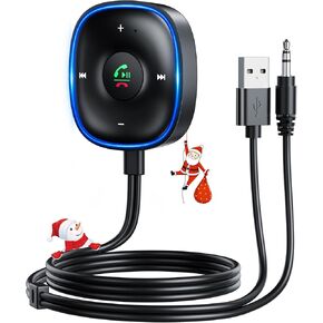 Bluetooth 5.3 Aux Adapter for Car, [Multifunction Button][Noise Cancellation][Plug-and-Play][Dual Connection] Bluetooth 3.5mm Receiver with RCA Cable for Car Music/Hands-Free Calls/Stereo Audio, Black