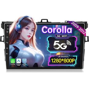 Car Radio Stereo for Toyota Corolla 2009-2012: Upgrade 2+64G 5G-WIFI 9" 1280*800 IPS Touchscreen Head Unit - Android 12 Wireless Carplay Android Auto GPS Bluetooth RDS FM Mirror Link Backup Camera SWC