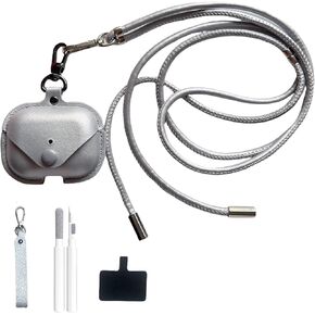 for AirPods Pro 2nd Generation Case (HaloLock), Compatible with Airpods Pro Case 2nd/1st Gen (2023/2022/2019),Full Drop Protection Cover with Lanyard，Silver Leather (Sliver)