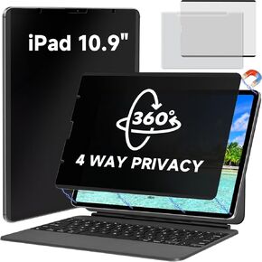 Magnetic 360° Privacy Screen Protector Compatible with iPad 10th Generation 10.9 Inch 2022 A2696/A2757/A2777, Anti Glare Shield Anti Blue Light Filter, Bubble-Free Film Easy Install Black Guard