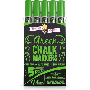 CHALKY CROWN 5pc White Chalk Markers - Non-Toxic Liquid Chalkboard Markers, White Liquid Chalk Marker for Windows, Glass - 1, 3, 6, 10, 15mm Tips