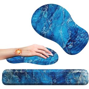 Mekass Ergonomic Mouse Pad and Keyboard Wrist Rest Set, Super Soft Memory Foam Desk Wrist Support for Computer Keyboard, Non-Slip Arm Palm Rests Cushion for Typing Gaming Office (Light Blue)
