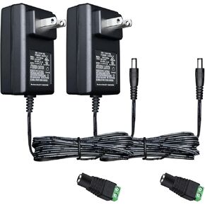 2 Pack 12V 2A Power Supply Adapter, Universal AC 100-240V to DC 12V 2000mA 24W 5.5mm*2.1mm Adapter with DC Female Barrel Connector to Screw Adapter for LED Light Strip, Camera and More, ETL FCC