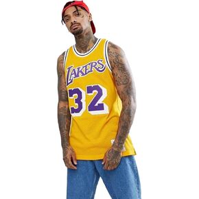 قميص Magic Johnson Los Angeles Lakers الرجالي باللون الأصفر من الخشب الصلب الكلاسيكي Swingman