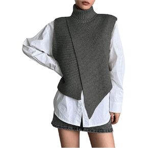 Milumia Women's High Turtle Neck Wrap Sweater Vest Knit Sleeveless Pullover Tank Tops