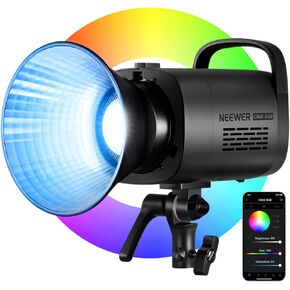 NEEWER 300W RGB LED Video Light with Reflector, APP/2.4G Control, 17 Scenes, 29600Lux/1m 2500-7500K CRI97+/TLCI97+ Full Color Bowens COB Continuous Output Lighting Dimmable for Studio Filming, CB300C