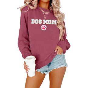 FLOYU Mom Mode Tops Women Mom Sweatshirt وردي كم طويل رقبة دائرية، بلوزة أمي in Kuwait