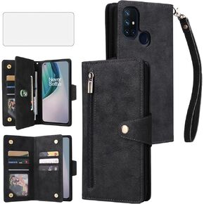 Asuwish Phone Case for OnePlus Nord N10 5G Wallet Cover and Tempered Glass Screen Protector Leather Flip Credit Card Holder Stand Cell One Plus N 10 G5 1 Plus 10N 1plus One+ 1+ N105G Women Men Blue