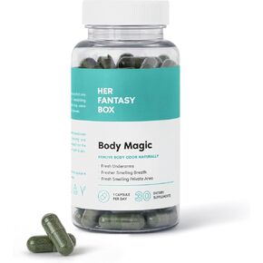 Her Fantasy Box Body Magic Chlorophyll Capsules - 30 Vegan Capsules - for Detox, Digestion, Gut Health, Skin, Oily Skin & More