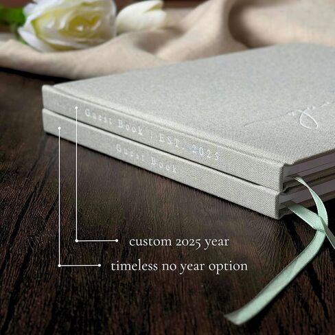 Wedding Guest Book With Personalized 2024 Year - Linen Photo Guestbook to Sign at Reception Party - Includes Clear Photo Corners Self Adhesive - 100 Pages Blank and Lined Thick Paper Guest Books in Kuwait