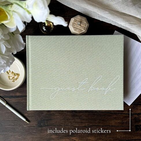 Wedding Guest Book With Personalized 2024 Year - Linen Photo Guestbook to Sign at Reception Party - Includes Clear Photo Corners Self Adhesive - 100 Pages Blank and Lined Thick Paper Guest Books in Kuwait