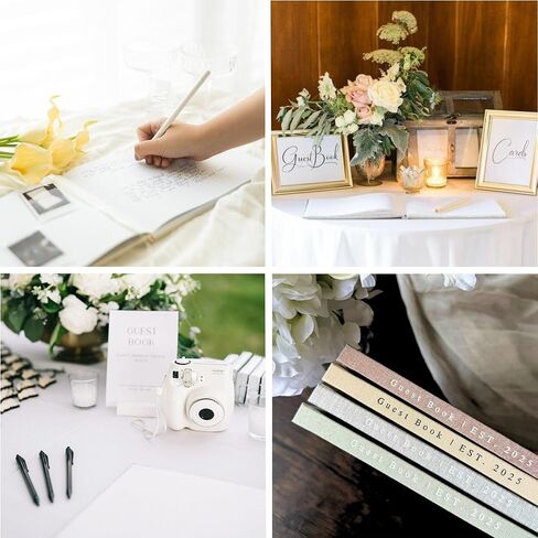 Wedding Guest Book With Personalized 2024 Year - Linen Photo Guestbook to Sign at Reception Party - Includes Clear Photo Corners Self Adhesive - 100 Pages Blank and Lined Thick Paper Guest Books in Kuwait