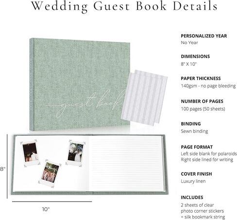 Wedding Guest Book With Personalized 2024 Year - Linen Photo Guestbook to Sign at Reception Party - Includes Clear Photo Corners Self Adhesive - 100 Pages Blank and Lined Thick Paper Guest Books in Kuwait