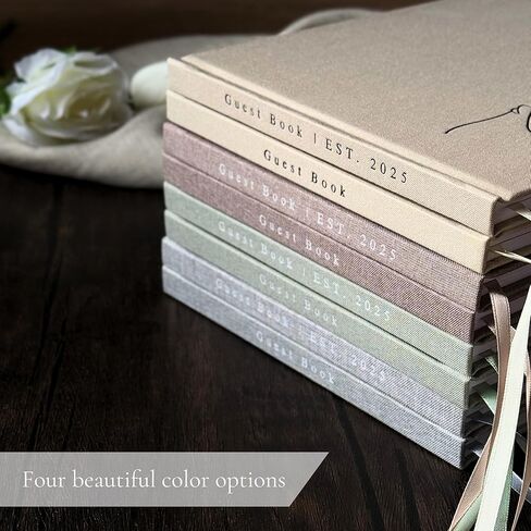 Wedding Guest Book With Personalized 2024 Year - Linen Photo Guestbook to Sign at Reception Party - Includes Clear Photo Corners Self Adhesive - 100 Pages Blank and Lined Thick Paper Guest Books in Kuwait