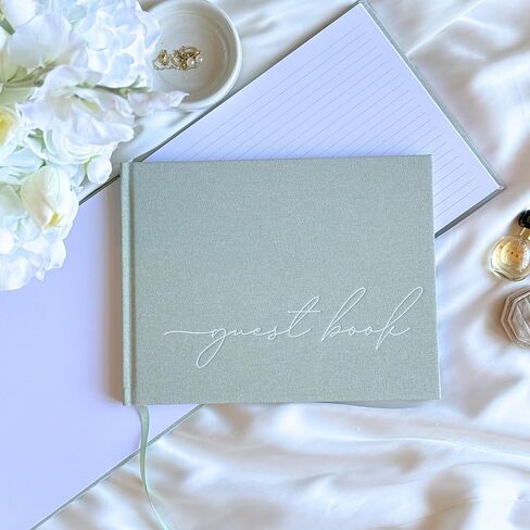 Wedding Guest Book With Personalized 2024 Year - Linen Photo Guestbook to Sign at Reception Party - Includes Clear Photo Corners Self Adhesive - 100 Pages Blank and Lined Thick Paper Guest Books in Kuwait
