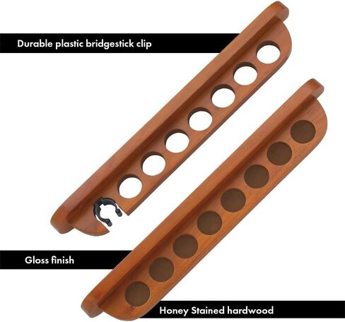 7 Pool Cue Stained Wood Wall Rack with Clip for Bridge Cue in Saudi Arabia