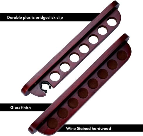 7 Pool Cue Stained Wood Wall Rack with Clip for Bridge Cue in Saudi Arabia