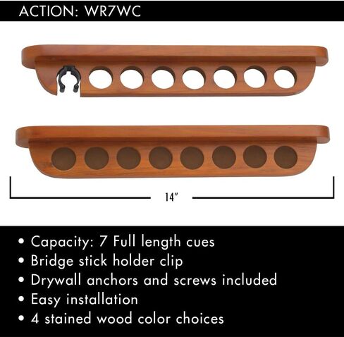 7 Pool Cue Stained Wood Wall Rack with Clip for Bridge Cue in Saudi Arabia