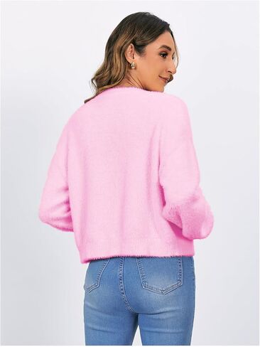 Verdusa Women's Button Front Drop Shoulder Long Sleeve Furry Knit Cardigan Sweater Top in Kuwait