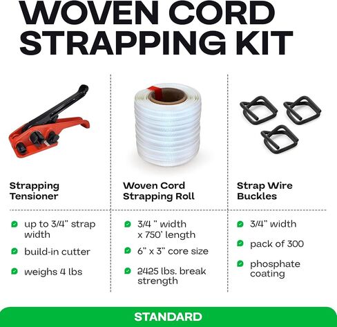 IDL Packaging - B-WCSK.34.250 3/4" x 250' Woven Cord Strapping Kit, 2425 lbs Break Strength. Polyester Cord Strapping Tensioner, Strapping Buckles and Woven Cord Strapping Roll in Saudi Arabia