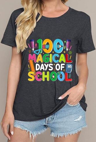 تي شيرت Happy 100th Day of School للنساء تي شيرت المعلم ذكرى يوم 100th تي شيرت جرافيك مضحك مبتكر in Saudi Arabia