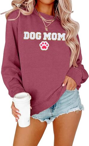 FLOYU Mom Mode Tops Women Mom Sweatshirt وردي كم طويل رقبة دائرية، بلوزة أمي in Kuwait