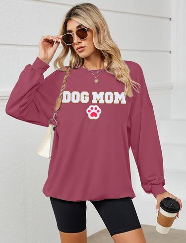 FLOYU Mom Mode Tops Women Mom Sweatshirt وردي كم طويل رقبة دائرية، بلوزة أمي in Kuwait