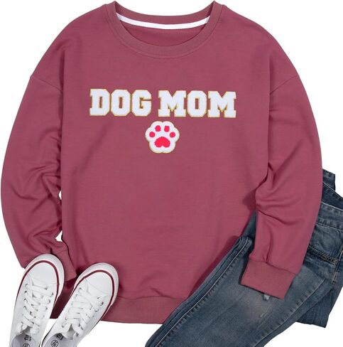 FLOYU Mom Mode Tops Women Mom Sweatshirt وردي كم طويل رقبة دائرية، بلوزة أمي in Kuwait