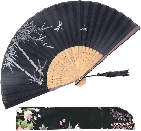 Leehome Hand Held Silk Folding Fans with Bamboo Frame - with a Fabric Sleeve for Protection - Chinese/Japanese Vintage Retro Style (Kanagawa Sea Waves) in Saudi Arabia