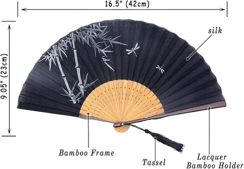 Leehome Hand Held Silk Folding Fans with Bamboo Frame - with a Fabric Sleeve for Protection - Chinese/Japanese Vintage Retro Style (Kanagawa Sea Waves) in Saudi Arabia