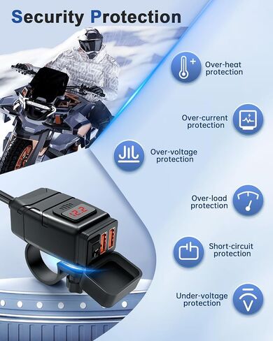 شاحن USB للدراجات النارية من EXTRACTME، شاحن USB مزدوج من النوع C PD وشحن سريع 3.0 للدراجات النارية مع الفولتميتر ومفتاح التشغيل/الإيقاف، ملحقات الدراجات النارية المقاومة للماء للهاتف والكمبيوتر اللوحي ونظام تحديد المواقع وما إلى ذلك in Kuwait