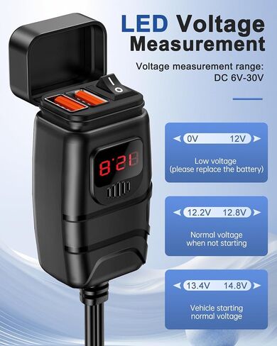 شاحن USB للدراجات النارية من EXTRACTME، شاحن USB مزدوج من النوع C PD وشحن سريع 3.0 للدراجات النارية مع الفولتميتر ومفتاح التشغيل/الإيقاف، ملحقات الدراجات النارية المقاومة للماء للهاتف والكمبيوتر اللوحي ونظام تحديد المواقع وما إلى ذلك in Kuwait