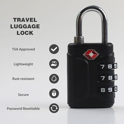 أقفال معتمدة من إدارة أمن المواصلات الأمريكية (TSA) مجموعة صغيرة من قفل الأمتعة وحقيبة السفر وسحاب صغير وقفل كومبو خفيف الوزن مكون من 3 أرقام قفل لصندوق أدوات خزانة المدرسة (1، أصفر) in Kuwait
