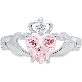 Clara Pucci 1.52ct Heart Cut Irish Celtic Claddagh Solitaire Pink Simulated Diamond CZ VVS1 Designer Modern Statement Ring Solid 14k White Gold