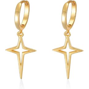 Bellitia Jewelry Black Gold/18K Gold/Platinum Plated 925 Sterling Silver Hoop Earrings Cross Star Earrings for Women Girls Ladies, Gothic Cross Dangling Fashion Earrings
