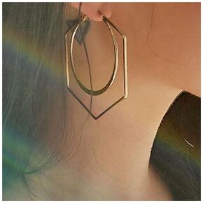 Bohemian Geometric Hexagon Earrings Large Hoop Earrings Gold Hollow Circle Hoops Earrings Big Circle Hoop Earrings Exaggerated Statement Earrings Jewelry for Women and Girls Gifts