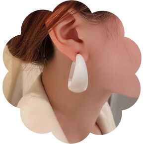 Aneneiceera Vintage White Circle Hoop Earrings Chunky Circle Hoop Dangle Earrings Large Acrylic Circle Earrings Wide Hollow Circle Earrings Candy Color C Shape Earrings Jewelry for Women and Girls