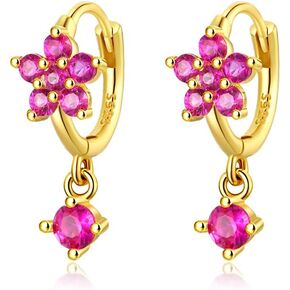 Mini Huggie Hoop Earrings With Dangle Charm 925 Sterling Silver Gold Tiny Small Cz Cubic Zirconia Butterfly Flower Dangling Hoop Earrings