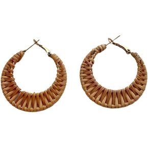 Lightweight Geometric Rattan Earrings for Women Handmade Braid Woven Raffia Straw Wicker Hoop Statement Earrings Summer Jewelry
