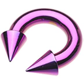 Inspiration Dezigns Purple Colorline PVD Externally Threaded Spike Top Horseshoe Circular Barbell (Sold Individually)