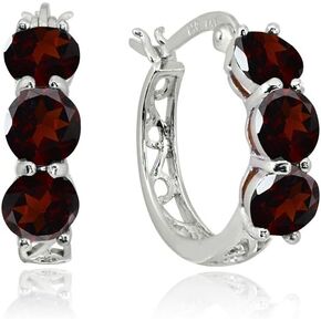 Sterling Silver Hoop Earrings, Birthstone Earrings, 3-Stone Filigree Round Hoops, Genuine or Synthetic Gemstone Earrings, Huggie Earrings for Women, Fashion Earrings, Hoops Earrings for Women