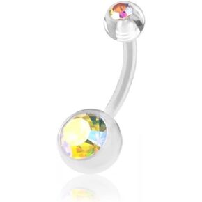 Pierced Owl 14GA Bioflex Acrylic Round CZ Crystal Belly Button Ring