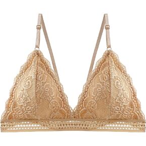 Womens Lace Bra Wireless Padded Plunge V Neck Bralettes